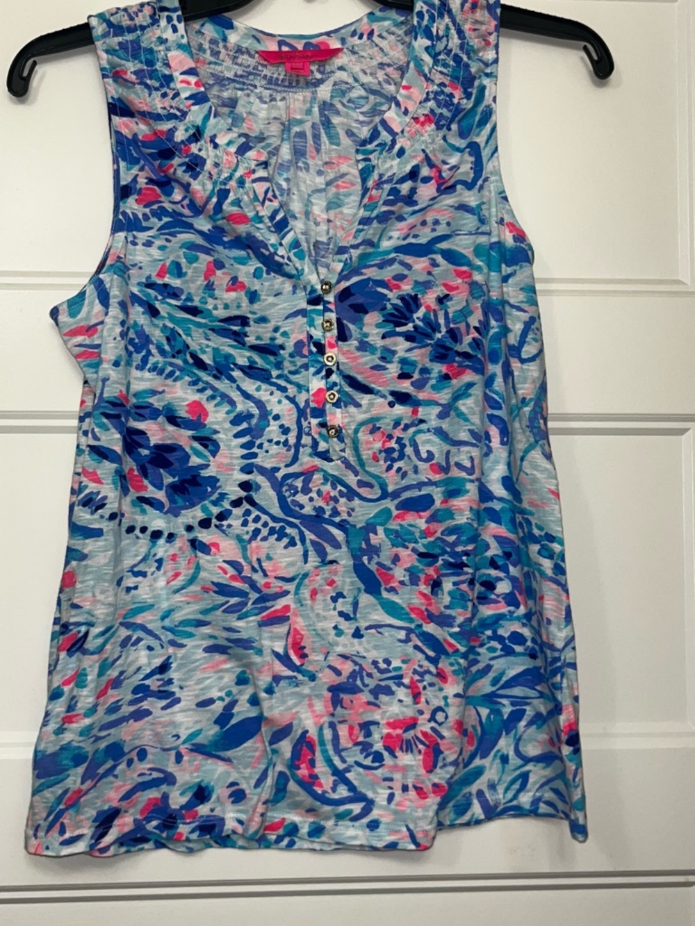 Lilly Pulitzer Blue, Pink & Teal Henley Tank